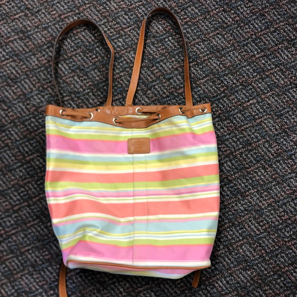 Coach fabric, pastel striped backpack